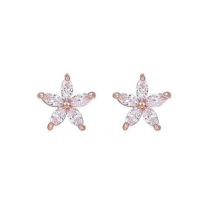 1 Pair Simple Style Shiny Flower Plating Inlay Copper Zircon Gold Plated Ear Studs