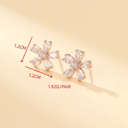 1 Pair Simple Style Shiny Flower Plating Inlay Copper Zircon Gold Plated Ear Studs