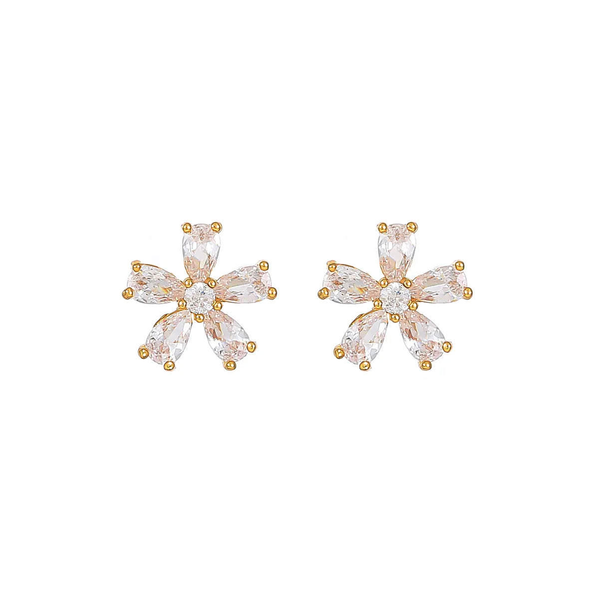 1 Pair Simple Style Shiny Flower Plating Inlay Copper Zircon Gold Plated Ear Studs