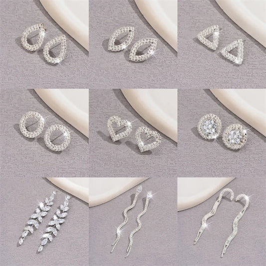 1 Pair Simple Style Shiny Geometric Inlay Alloy Glass Rhinestones Ear Studs