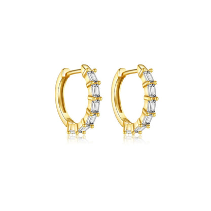 1 Pair Simple Style Shiny Geometric Inlay Sterling Silver Zircon 18K Gold Plated Earrings