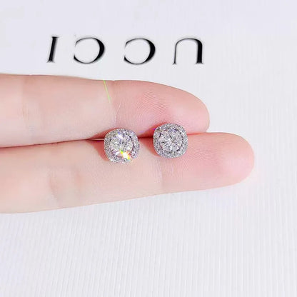 1 Pair Simple Style Shiny Geometric Inlay Sterling Silver Zircon Ear Studs