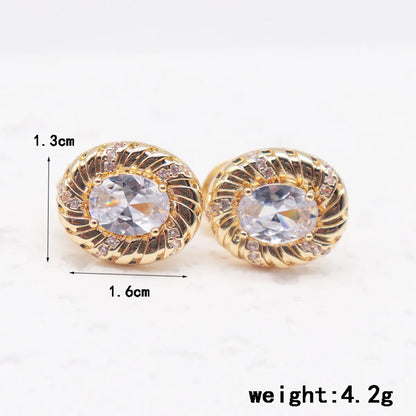 1 Pair Simple Style Shiny Geometric Plating Inlay Alloy Rhinestones Zircon Gold Plated Earrings