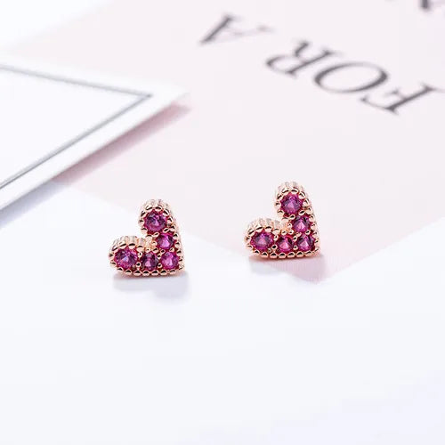 1 Pair Simple Style Shiny Heart Shape Chain Inlay Copper Zircon Drop Earrings Ear Studs