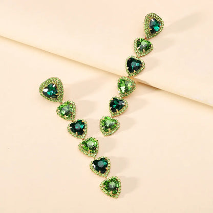 1 Pair Simple Style Shiny Heart Shape Inlay Alloy Glass Drop Earrings