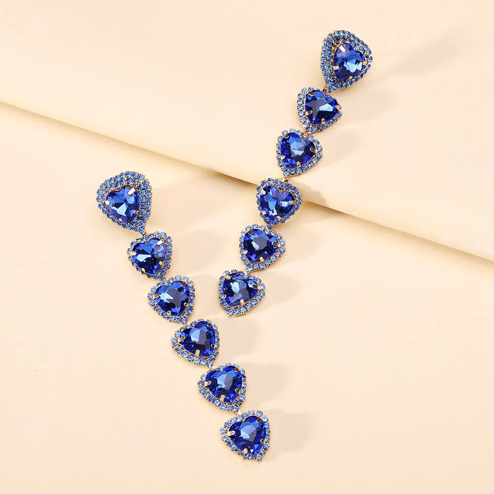 1 Pair Simple Style Shiny Heart Shape Inlay Alloy Glass Drop Earrings