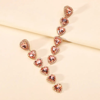 1 Pair Simple Style Shiny Heart Shape Inlay Alloy Glass Drop Earrings