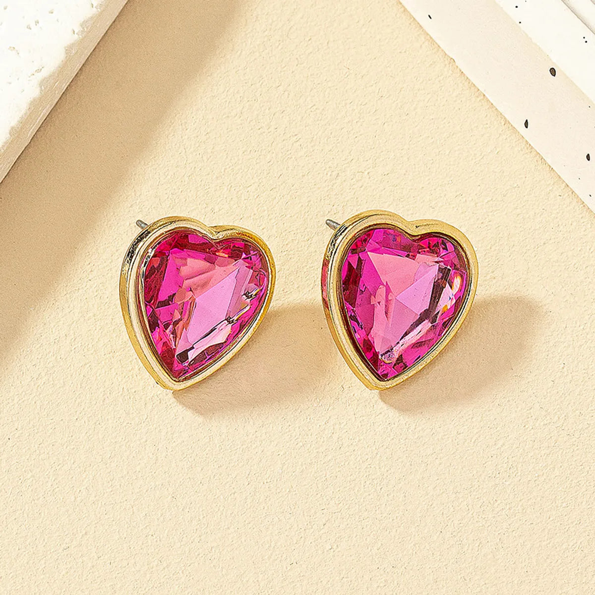 1 Pair Simple Style Shiny Heart Shape Plating Inlay Alloy Gem Ear Studs