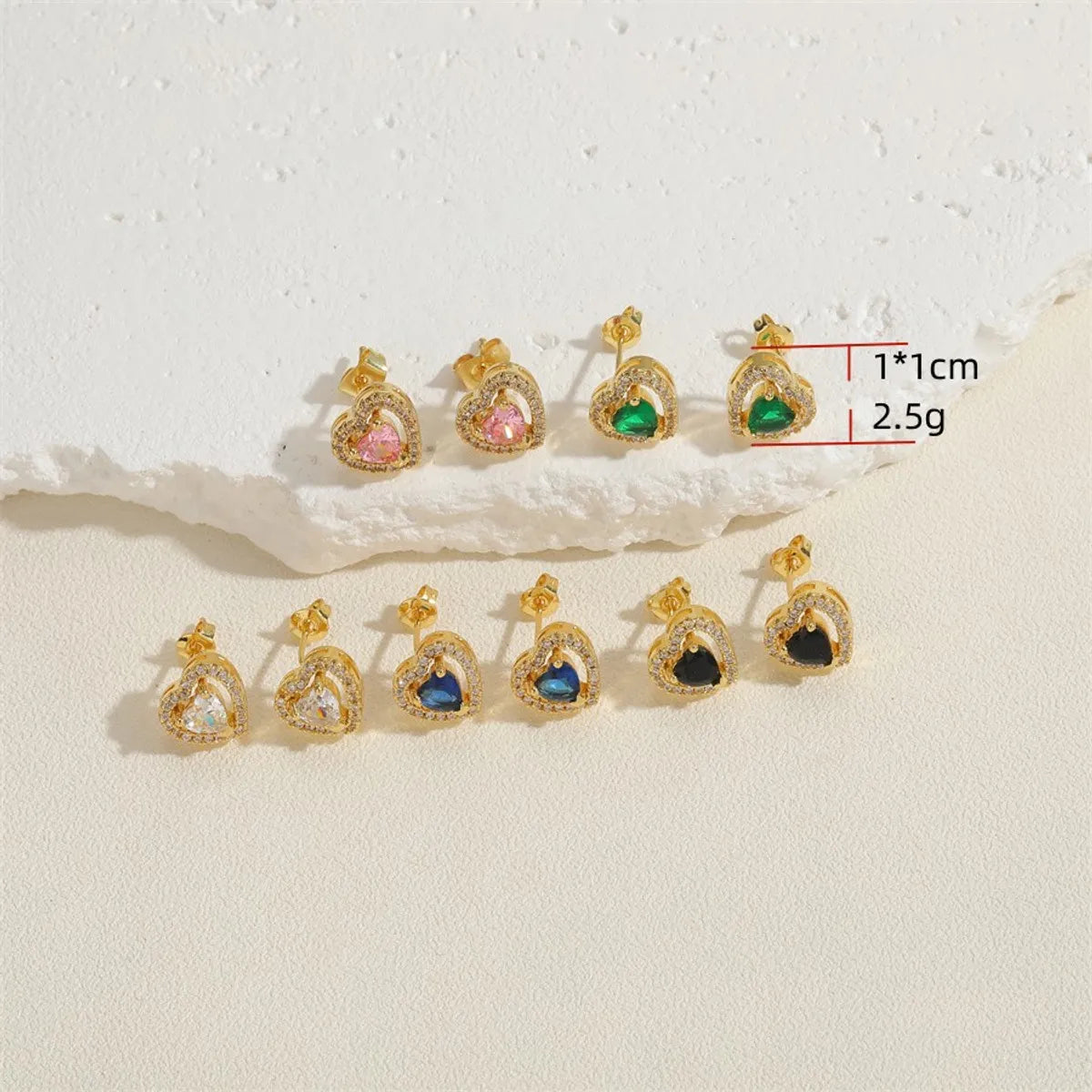 1 Pair Simple Style Shiny Heart Shape Plating Inlay Copper Zircon 14k Gold Plated Ear Studs