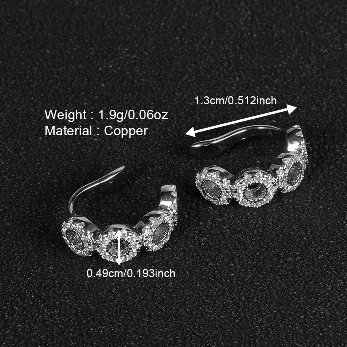 1 Pair Simple Style Shiny Heart Shape Polishing Plating Copper Zircon White Gold Plated Ear Cuffs