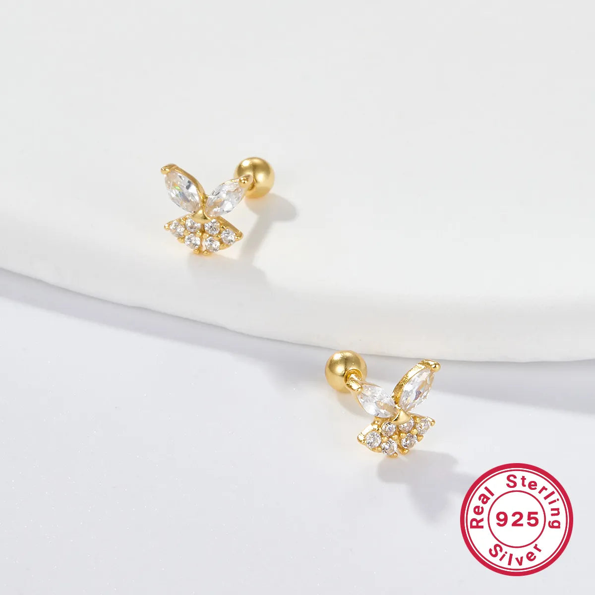 1 Pair Simple Style Shiny Korean Style Butterfly Plating Hollow Out Inlay Sterling Silver Zircon 18k Gold Plated White Gold Plated Ear Studs