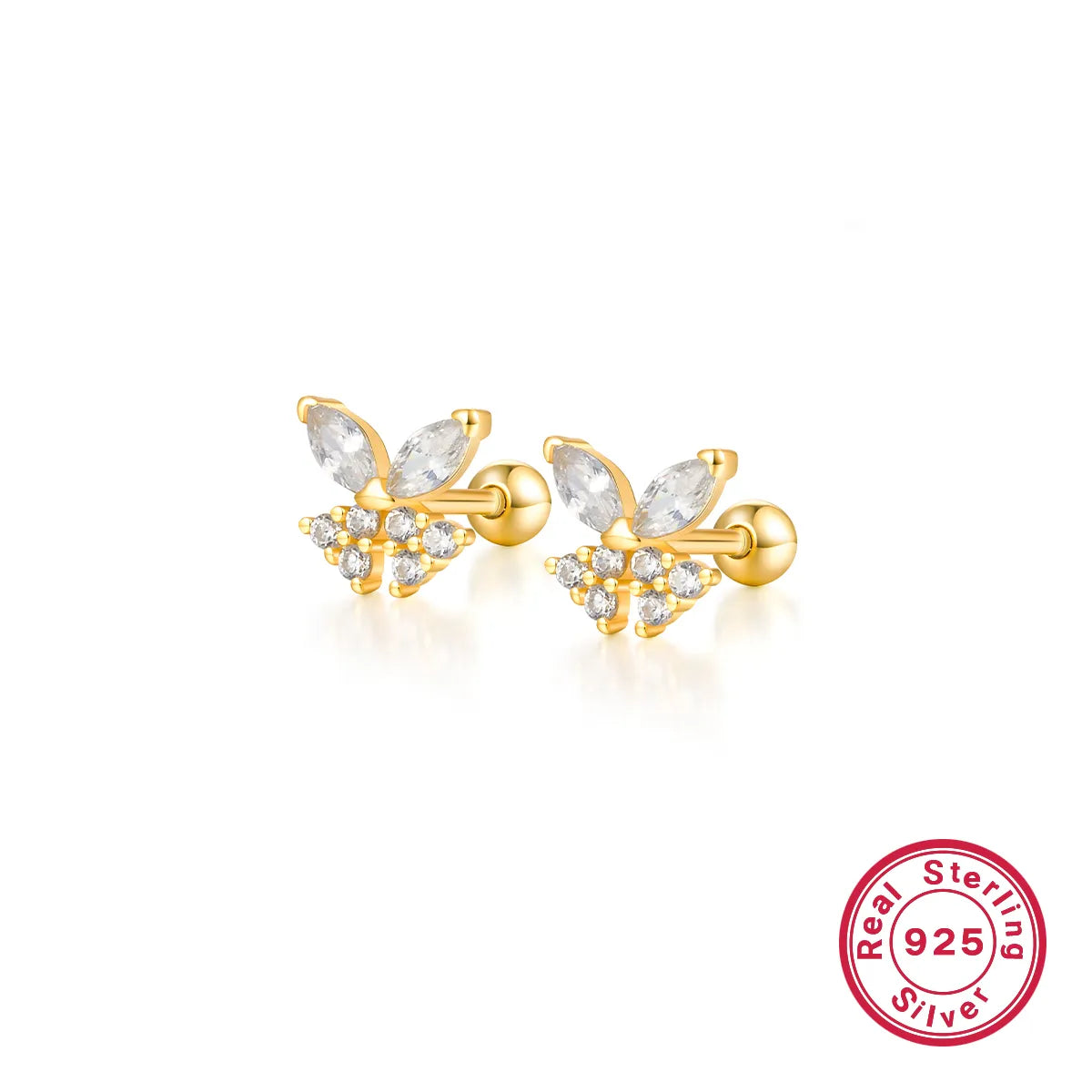 1 Pair Simple Style Shiny Korean Style Butterfly Plating Hollow Out Inlay Sterling Silver Zircon 18k Gold Plated White Gold Plated Ear Studs