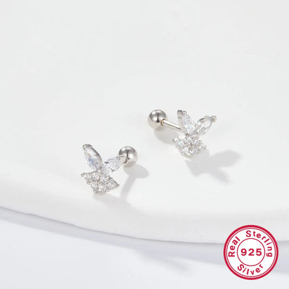 1 Pair Simple Style Shiny Korean Style Butterfly Plating Hollow Out Inlay Sterling Silver Zircon 18k Gold Plated White Gold Plated Ear Studs