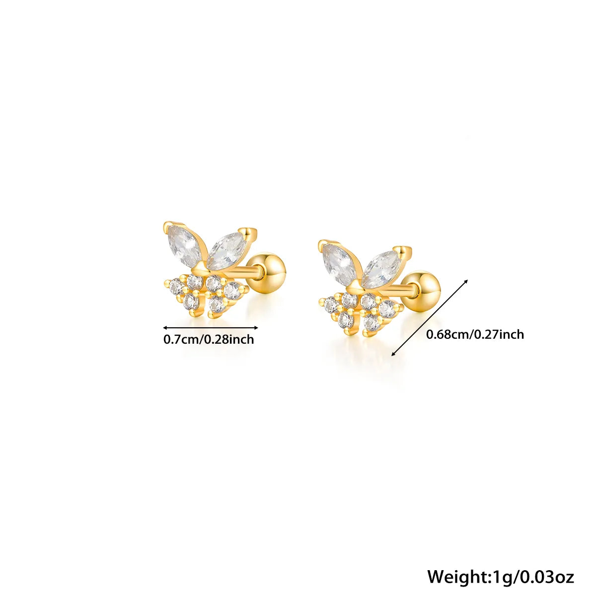 1 Pair Simple Style Shiny Korean Style Butterfly Plating Hollow Out Inlay Sterling Silver Zircon 18k Gold Plated White Gold Plated Ear Studs