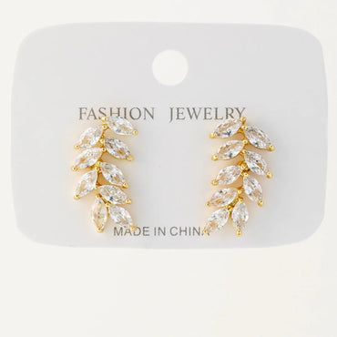 1 Pair Simple Style Shiny Leaves Plating Inlay Copper Zircon Ear Studs