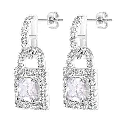 1 Pair Simple Style Shiny Lock Inlay Copper Diamond Drop Earrings