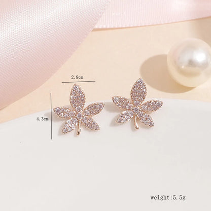 1 Pair Simple Style Shiny Maple Leaf Plating Inlay Alloy Rhinestones Ear Studs