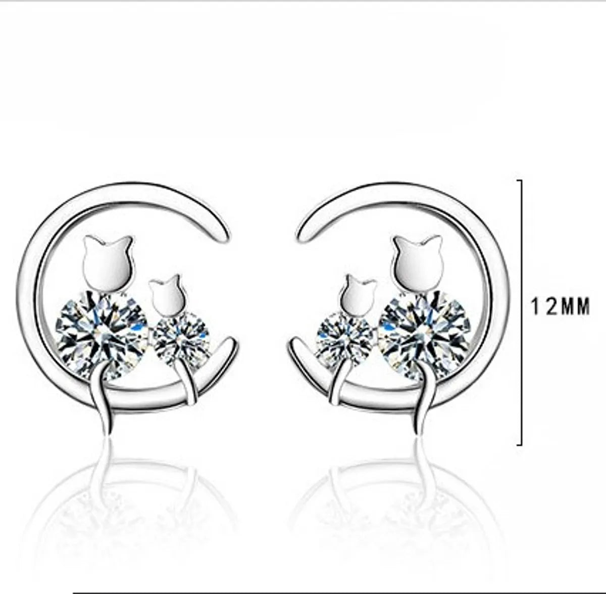 1 Pair Simple Style Shiny Moon Cat Inlay Copper Zircon Ear Studs