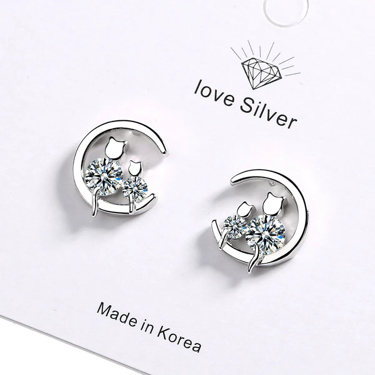 1 Pair Simple Style Shiny Moon Cat Inlay Copper Zircon Ear Studs