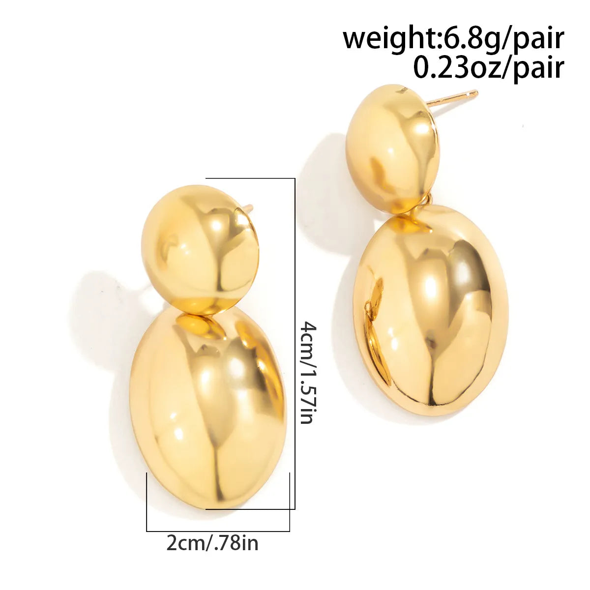 1 Pair Simple Style Shiny Oval Polishing Alloy Drop Earrings