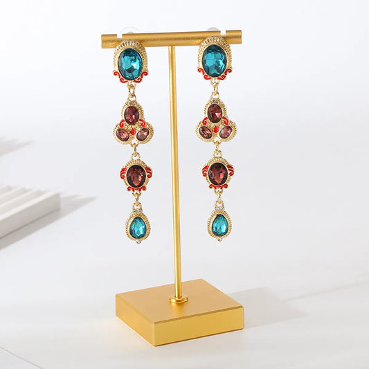 1 Pair Simple Style Shiny Oval Water Droplets Inlay Alloy Glass Gold Plated Drop Earrings