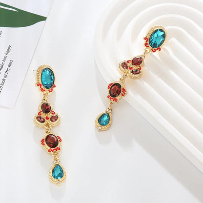 1 Pair Simple Style Shiny Oval Water Droplets Inlay Alloy Glass Gold Plated Drop Earrings