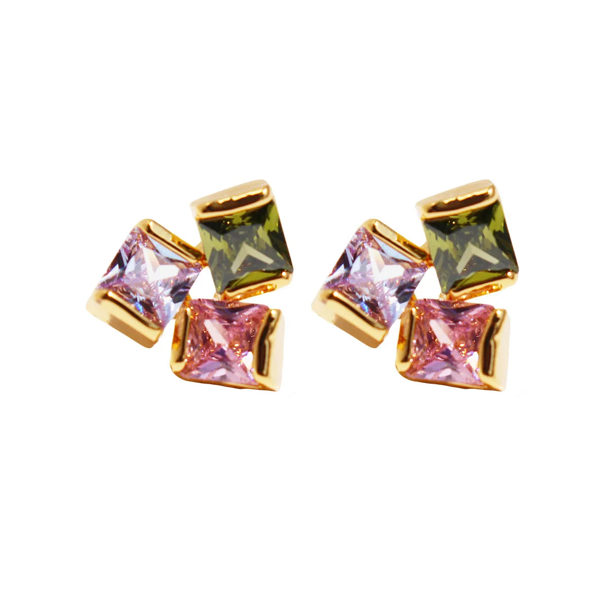 1 Pair Simple Style Shiny Rectangle Plating Inlay Brass Zircon 18K Gold Plated Ear Studs