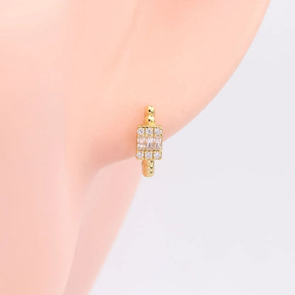 1 Pair Simple Style Shiny Rectangle Plating Inlay Sterling Silver Zircon White Gold Plated Gold Plated Earrings