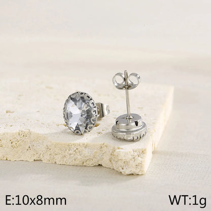 1 Pair Simple Style Shiny Round Inlay Stainless Steel Zircon Ear Studs