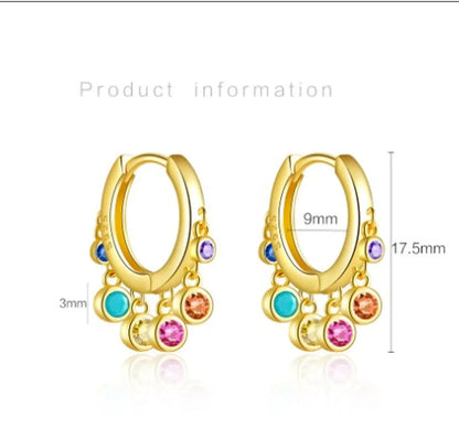 1 Pair Simple Style Shiny Round Inlay Sterling Silver Zircon 18K Gold Plated Drop Earrings