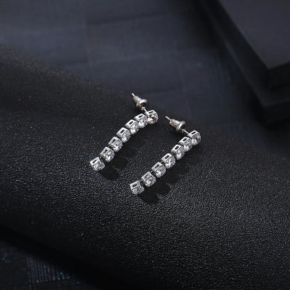 1 Pair Simple Style Shiny Round Inlay Titanium Steel Zircon Drop Earrings