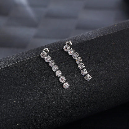 1 Pair Simple Style Shiny Round Inlay Titanium Steel Zircon Drop Earrings