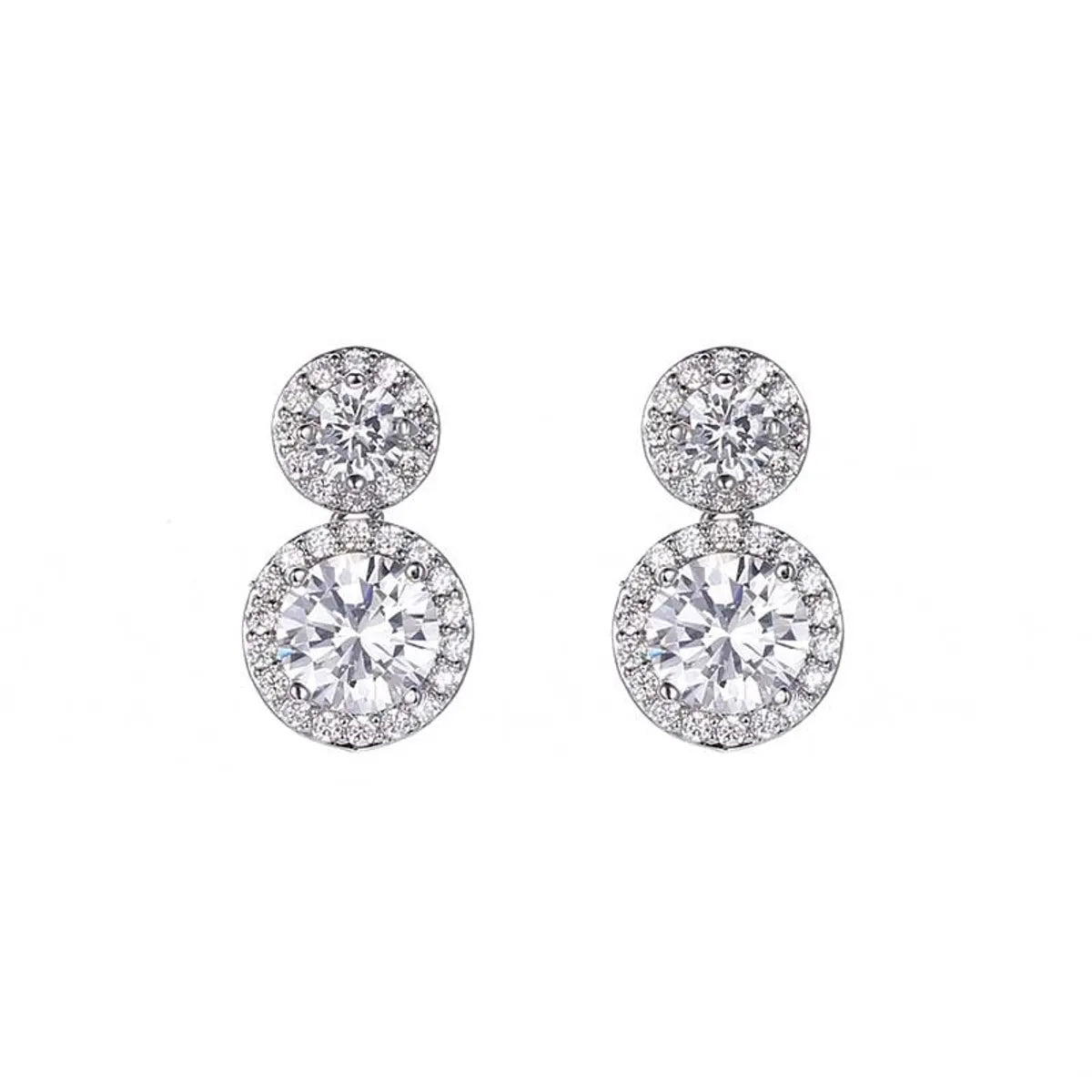 1 Pair Simple Style Shiny Round Plating Inlay Copper Alloy Zircon Drop Earrings