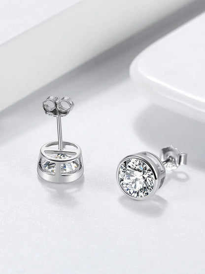 1 Pair Simple Style Shiny Round Plating Inlay Sterling Silver Zircon Ear Studs