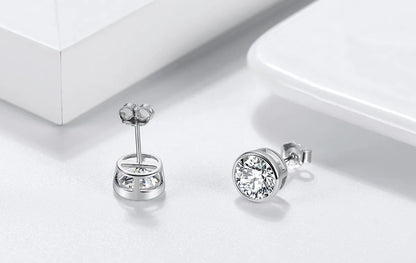 1 Pair Simple Style Shiny Round Plating Inlay Sterling Silver Zircon Ear Studs