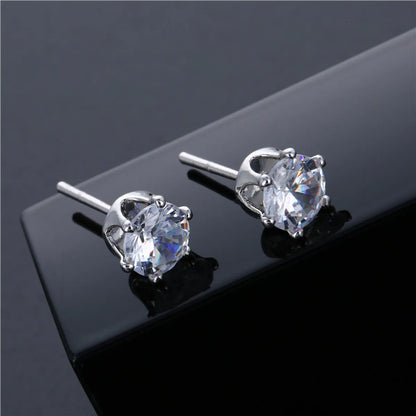 1 Pair Simple Style Shiny Round Stainless Steel Brass Plating Inlay Zircon Platinum Plated Rhodium Plated Ear Studs