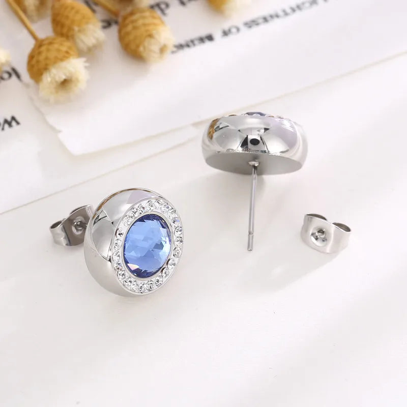 1 Pair Simple Style Shiny Round Plating Inlay Stainless Steel Artificial Crystal Zircon 18K Gold Plated Ear Studs