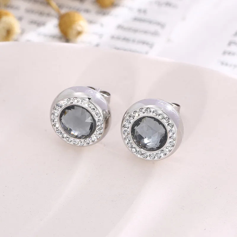 1 Pair Simple Style Shiny Round Plating Inlay Stainless Steel Artificial Crystal Zircon 18K Gold Plated Ear Studs