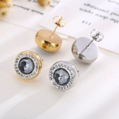 1 Pair Simple Style Shiny Round Plating Inlay Stainless Steel Artificial Crystal Zircon 18K Gold Plated Ear Studs