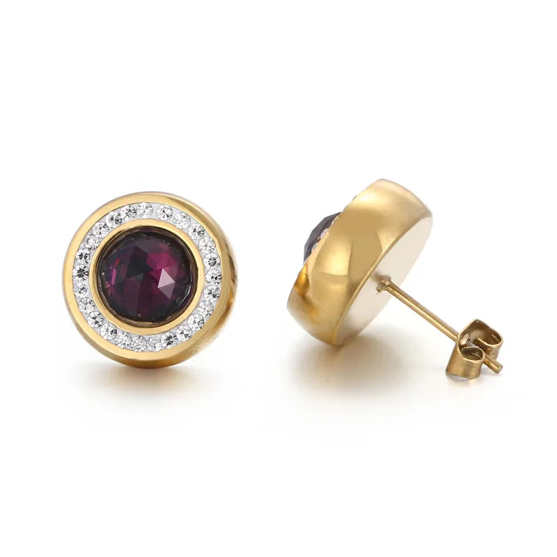 1 Pair Simple Style Shiny Round Plating Inlay Stainless Steel Artificial Crystal Zircon 18K Gold Plated Ear Studs