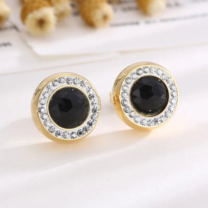 1 Pair Simple Style Shiny Round Plating Inlay Stainless Steel Artificial Crystal Zircon 18K Gold Plated Ear Studs