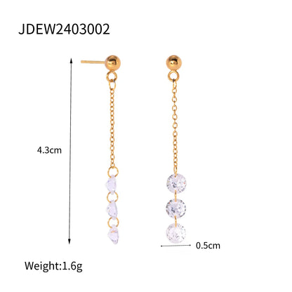 1 Pair Simple Style Shiny Round Zircon 304 Stainless Steel 18K Gold Plated Drop Earrings