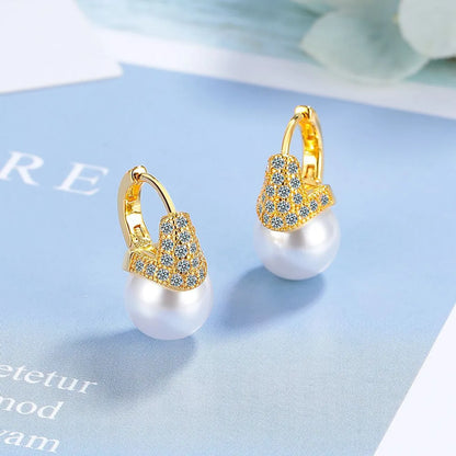 1 Pair Simple Style Shiny Solid Color Inlay Copper Pearl Zircon Earrings