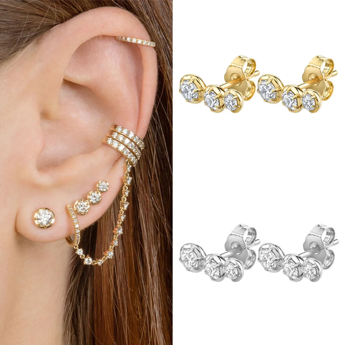 1 Pair Simple Style Shiny Solid Color Plating Inlay Copper Zircon Gold Plated Ear Studs