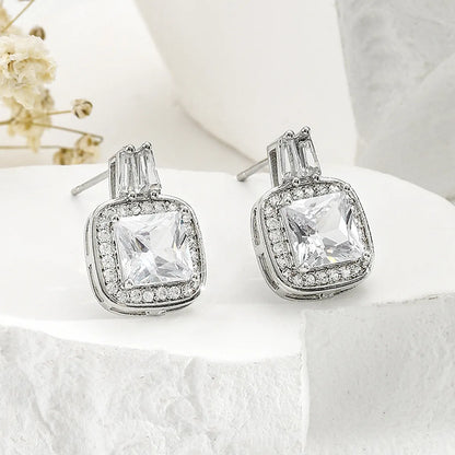 1 Pair Simple Style Shiny Square Plating Inlay Copper Zircon Drop Earrings