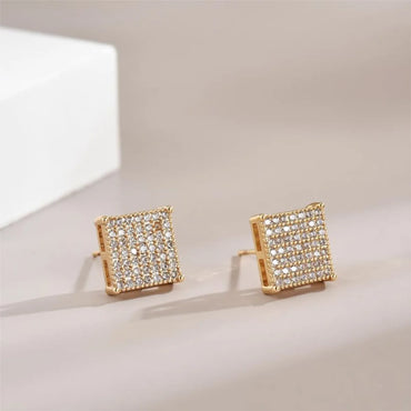 1 Pair Simple Style Shiny Square Polishing Plating Inlay Copper Zircon 18k Gold Plated Ear Studs