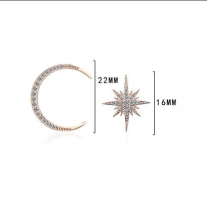 1 Pair Simple Style Shiny Star Moon Asymmetrical Inlay Copper Zircon Ear Studs