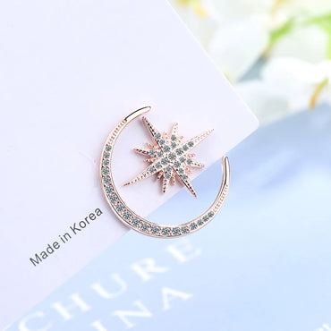 1 Pair Simple Style Shiny Star Moon Asymmetrical Inlay Copper Zircon Ear Studs