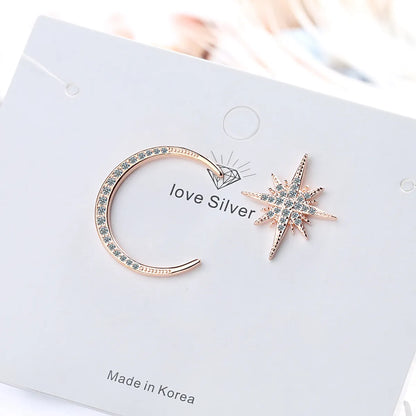 1 Pair Simple Style Shiny Star Moon Asymmetrical Inlay Copper Zircon Ear Studs