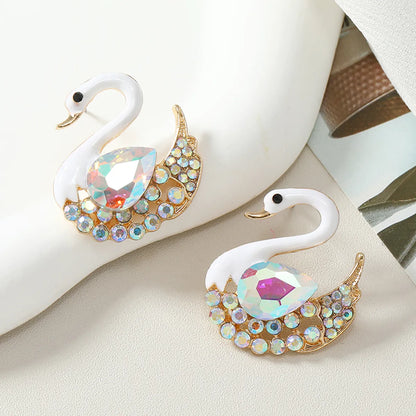 1 Pair Simple Style Shiny Swan Plating Inlay Alloy Rhinestones Gold Plated Ear Studs